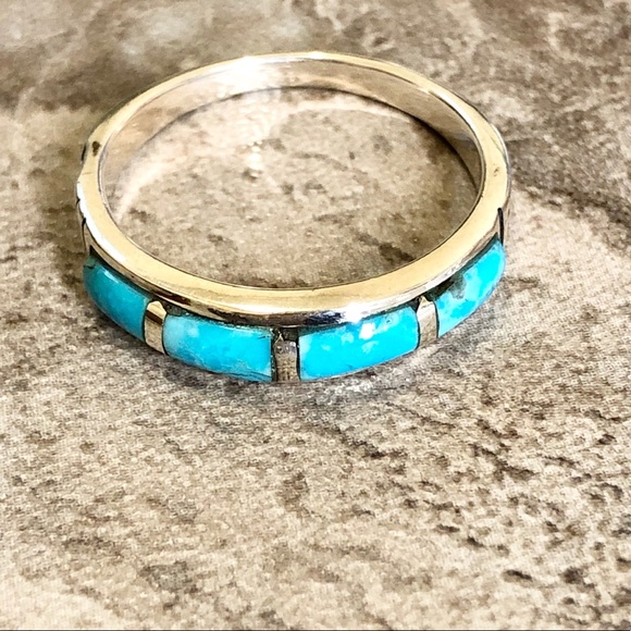 Turquoise Ring Jewelry - Vintage Silver Native Turquoise Sterling 925 Ring